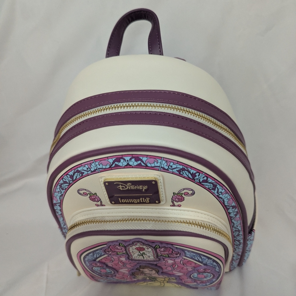 Disney Belle Loungefly Backpack with Stained Glass Background - Picture 5 of 6